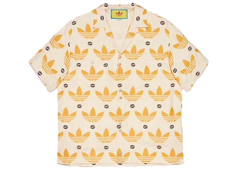 Gucci x adidas Trefoil Print Bowling Shirt Ivory/Black 